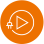 icon – orange circle with play button and cord icon - orange circle with play button and cord