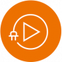 icon - orange circle with play button and cord